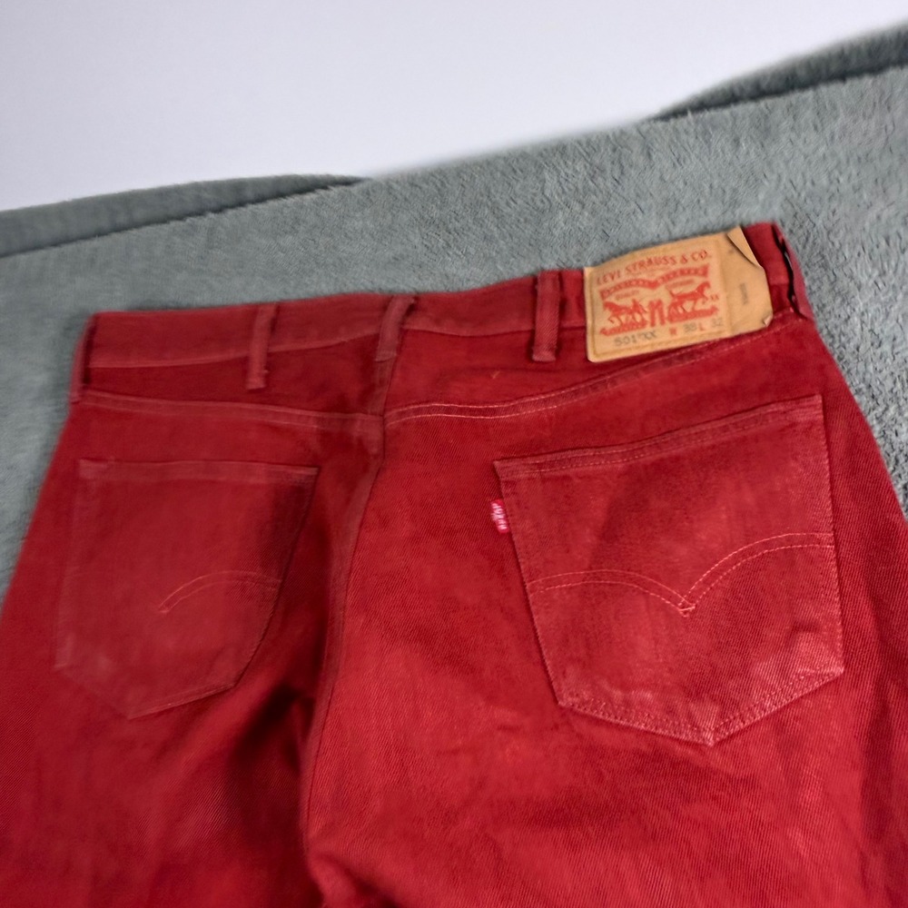 Levis 501XX Mens Red Straight Leg Button Fly Denim Jeans 38x32